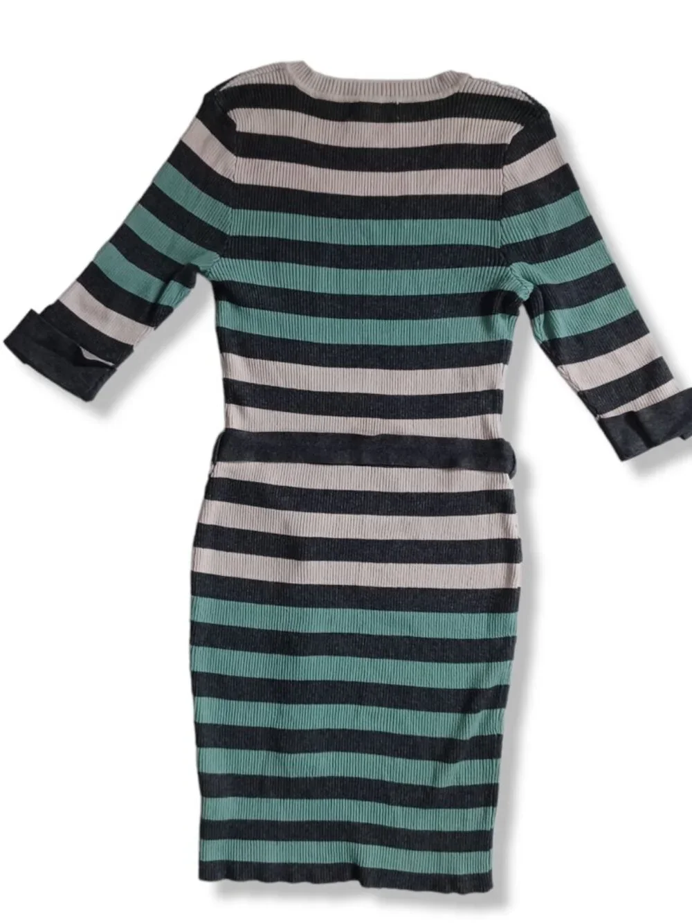 Pink Rose Big Girls Sweater Dress Ribbed Knit Striped Gray Green Bodycon Size L